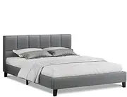 ALFORDSON Bed Frame Base Double Size, Bed Platform Foundation with Linen Fabric Upholstered Tufted Headboard for Mattress Topper, Platt Fabric Grey