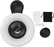 Portable Rechargeable Dimming,Phone Camera 15X Macro Lens with Mini Clip Rings Light 2800 to 6500K Phone Rings Fill Light Lens for Photography Video Recording Pink(Black)