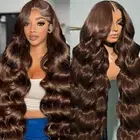 4# Chocolate Brown Lace Front Wig 200 Density Frontal Wigs Human Hair 13X6 Bo...