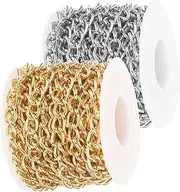 [Operitacx] 2 Rolls Colorfast Aluminum Chain for DIY Jewelry Making of Yards Each Diameter Gold Silver Lightweight Pendant Hanging Chain for Bags and Accessories