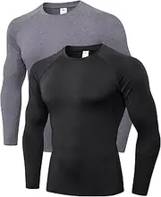 [LNJLVI] Pack of 2 Men's Compression Shirt, Long-Sleeved Functional Shirt, Sports Shirt, Running Shirt