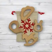 Baby Gift Bundle Natural Beech Wooden Animal Teether Pendant Baby Teething Toy