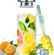 2L Glass Water Jug with Strainer and Lid, BPA-Free Heat-Resistant Pitcher for Fridge, Large Capacity Kitchen Jug with Stainless Steel Filter & Easy-Grip Handle (GP03)