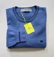New ETRO Men's Sweater L size Crew Neck Pullover Light Blue Wool Knit Jumper