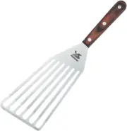 Heavy Duty Fish Turner, Stainless Steel Slotted Turner with Pakkawood Handle, 4X