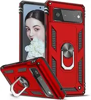 [LeYi] for Pixel 6 Case: Google Pixel 6 Case for Men Women, [Military-Grade] Heavy Duty Shockproof Protective Phone Case with Magnetic Kickstand for Pixel 6, Red