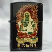 Zippo Oil Lighter Fudo Myoo Gold Makie Buddha Statue Black Brass Regular Case