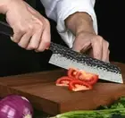 Handmade Kiritsuke Knife Forged Damascus Steel Wood Handle Hammered Chef Slicing