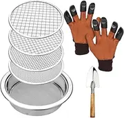 Soil Sifter,9.4inch Fine Mesh Stainless Steel Soil Sifter Garden Potting Sieve,5 Interchangeable 1,3,6,9,12mm Filter Mesh,1 Shovel and 2 Gloves,Sifting Soil Stones Compost Soil Sifter for Gardening