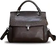 [LRTO] Genuine Leather Satchel Purse for Women Retro Handmade Top Handle Handbag Rivet Style Crossbody Bag