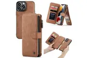 For iPhone 13 Pro Case, Wallet PU Leather Detachable Folio Cover, Brown