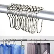 12 pcs Stainless Steel Curtain Hooks Bath Curtain Rollerball Shower Curtain Rings Hooks 5 Rollers Polished Satin Nickel Ball
