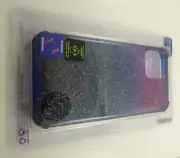 fits iPhone 12 pro Max phone case blue pink glitter clear