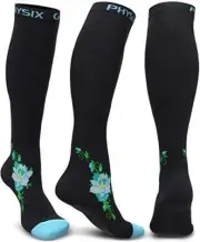 Physix Gear Compression Socks 20-30 mmHg - Men & Women - S/M Black/Blue Flower