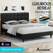 ALFORDSON Bed Frame King Size Upholstered Wingback Base Black Leather SARAH