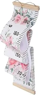 Height Growth Chart, Wood Frame + Cloth Growth Chart Removable for Baby Nursery for Playroom for Children 's Room(Flowers, Blue)