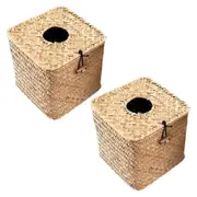 Square Seagrass Facial Tissue Box - Decorative Woven Paper Holder Napkin Dispenser - Straw Tissue
