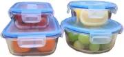 4 Pack Glass Food Storage Containers with Lids, Rectangular and Round Meal Prep