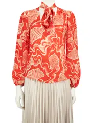 Red Silk Patterned Blouse