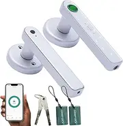 Fingerprint Door Lock, 5 in 1 Smart Door Handle with Smart APP/Fingerprint/IC Cards/Password/Backup Keys, Smart Door Lock with Keypad,Sliver.