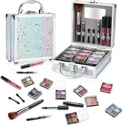 YBUETE Beginner Makeup Kit for Teen Girl Women, Makeup Present for Her, Set with Cosmetic Train Case Included Eyeshadow Blush Lip Gloss Lip Liner Mascara Eyeliner Mirror (Green)