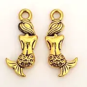 Lot 100 Mermaid Charms Antique Gold Tone Two Sided Detailed Bulk Findings