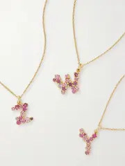 [Pacharee] Pacharee - Floret Alphabet Gold-plated Emerald Necklace - Pink - X X Pink