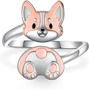 [TYSO] Corgi Ring 925 Sterling Silver Corgi Butt Open Rings Cute Dog Animal Adjustable Ring Jewelry Birthday Gifts for Women Girls, Sterling Silver, No Gemstone