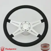 14" Polished Billet Steering Wheel Kit Full Wrap w/ Horn Button&Adapter