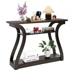 3 Tier Narrow Console Table Accent Sofa Table Wood Entryway Table w/Curved Leg