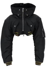 [JEAN PAUL GAULTIER] JEAN PAUL GAULTIER cropped black nylon padded bomber jacket with hood 38 Black