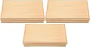 Set of 3 [A] New Shaku 3 Inch Long Hand Grain Shokado Rubber Wood Lid with Uragami Cream (Divided Separated) [38.5 x 26.5 x 6.5 cm ] | Shokado Bento