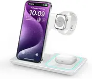 Naxifly Wireless Charging Station,15W Fast Wireless 3 in 1 Charging Station,Universal for Android and iPhones Wireless Charger for iPhone 16/15/14/13/12 Pro & Max Series,AirPods,Apple Watch (White)