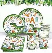 Dinosaur Disposable Tableware Set Roar Dino Tablecloth Plates Cups and Napkins for Birthday Party Decorations