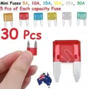 30 Pcs Assorted Standard Auto Car Vehicle Boat Mini Blade Fuse Kit 5A - 30A AMP