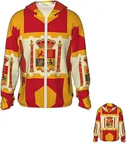 LHCVSFGW Spanish flag pattern Sun Protection Hoodie Jacket Full Zip Long Sleeve Fishing Shirts With Pockets Sun Shirts