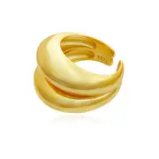 Culturesse Chanelle Sterling Silver 2.5cm Twin Dome Open Ring 18K Gold Plating