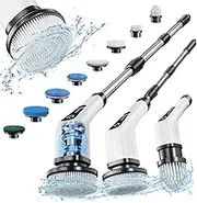 Electric Spin Scrubber, Leebein New Cordless Cleaning Brush with 8 Replaceable Drill Brush Heads, Tub and Floor Tile 360 Power Scrubber Mop with 54 Inch Adjustable Handle for Bathroom Kitchen Car