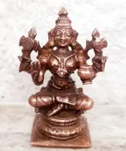 Copper Handmade Goddess Dhanvantri Idol Statue Rich Patina Antique Finish