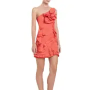BCBG MAXAZRIA Women's Jonesy Ruffled Adjustable One Shoulder Dress Coral Size 8