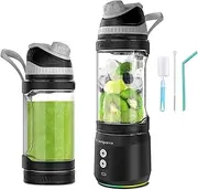 Vaeqozva Portable Mini Blender Smoothie Maker,700ml Portable Smoothie Blender Usb Rechargeable,Cordless Anti-Jamming Fruit Smoothie Blender with a Travel Lid & 2 Working Mode(Grey Cap Black Body)