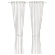 LEN curtains with tie-backs, 1 pair, dotted/white, 120x250 cm