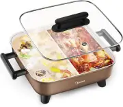 MIDEA Electric Hot Pot with Divider, 6L Large Shabu Shabu Hotpot Pot with Temper