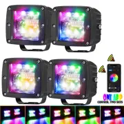 4X 3" RGB Chase White LED Cube Work Light Bar 6500k Pods Wireless Bluetooth 4WD