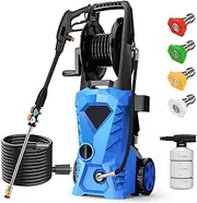 4000PSI Electric Pressure Washer - 2.8GPM Power Washers Electric Powered with Upgraded Pressure Washer Hose Reel, Foam Cannon, 4 Nozzle Set, Cleans Patios/Cars/Fences/Windows, Blue
