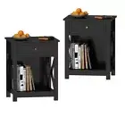 End Table Set of Modern X-Design Night Stand,Bedside End Table with 2 Black