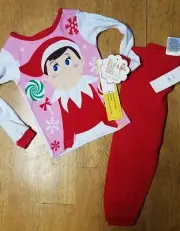 NWT ELF on a SHELF 2 pc ELF Pink Red White PAJAMAS 2T