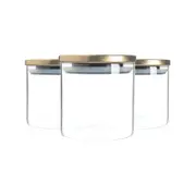 Argon Tableware Glass Storage Jars with Metal Lids - Silicone Seal - 550ml - Gold - Pack of 3