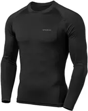 Men's UPF 50+ Long Sleeve Compression Shirts, Small Athletic Crewneck Black
