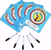 ZazzyKid Time Learning Clock for Kids: 5 Clocks (20 x 18cm) + 5 Erasable Markers – Teach Children to TellTime